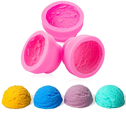 Patelai 3D Ice Cream Ball Shape Silicone Molds Cookie Pastry Mould Candle Soap Clay Mold for Wedding Cake Chocolate Dessert Pudding Mousse DIY Kitchen Baking(3 Pieces)