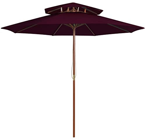 Ombrellone a Due Livelli con Palo in Legno 270 cm Rosso Bordò