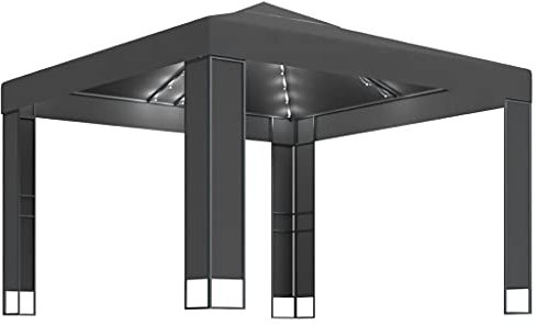 vidaXL Tonnelle avec Double Toit et Lumières LED Belvédère de Jardin Pavillon d'Extérieur Tente de Réception Chapiteau Barbecues 3x3 m Anthracite