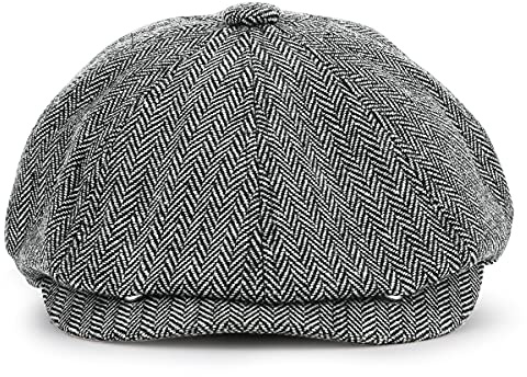 KeepSa Newsboy Stil Tellermütze Schirmmütze Herren Damen - 8 Panel Peaky Fischgräten Tweed Retro Schiebermütze Schlägermütze Gatsby Cap - 58cm, Hellgrau