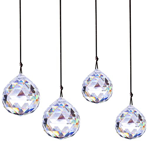 4 Pezzi Acchiappa-Sole in Cristallo, Sfera di Vetro, Prisma Trasparente, Crystal da Appendere, Sfaccettato