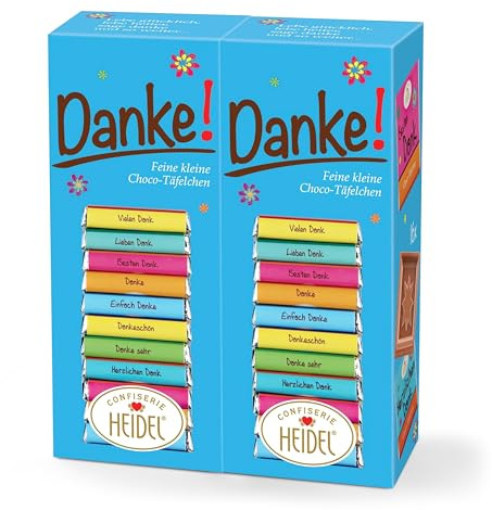Heidel Danke Vollmilchschokolade Täfelchen 2x80g, pro Packung 16 Stück Mini-Tafeln à 5g, Vielfältige Danksagungen, Exquisite Geschenkidee