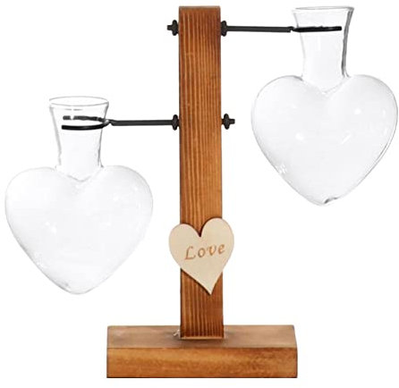adawd Pflanzgefäß Hydrokultur aus Glas | Hydroponische Vasen Pflanzenterrariu | Herz-Glasvase mit Retro-Ständer aus massivem | für Hochzeitsdeko