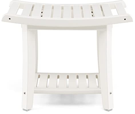 LIFEZEAL Badrumsstol med 2 nivåer, solid HDPE-duschbänk upp till 150 kg, duschpall med förvaringshylla för vuxna, seniorer, vit (60,5 x 34 x 48 cm)