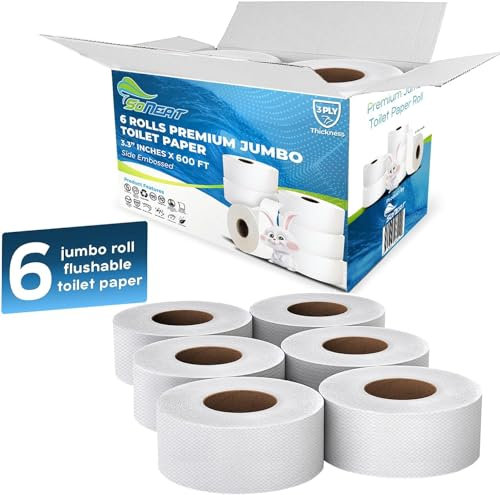 SoNeat 3-Ply Jumbo Toilet Paper Rolls - 9” Commercial Bathroom Tissue Paper - Compatible with Standard Jumbo Toilet Dispenser - Septic Safe - FSC & ISO Certified, 600 Ft. Long