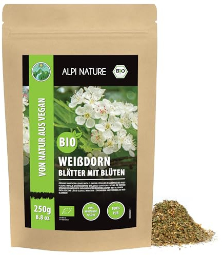 Alpi Nature Aubepine Tisane BIO 250g, Тhé en Vrac, Feuilles et Fleurs d'Aubépine Séchées et Coupées