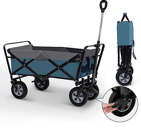 EUGAD Carrito Jardín Plegable Carro Playa con Asa Retráctil Carrito Transporte con Bolso Lateral Ideal para Compras Jardín Camping en Todo Tipo de Terreno Cargable hasta 180 kg Azul y Gris
