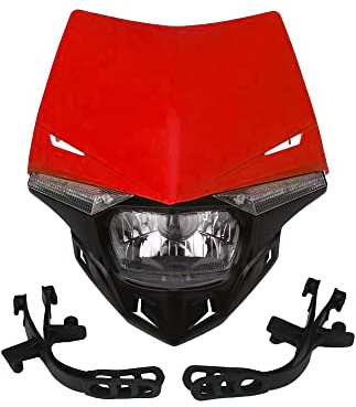 TOTMOX Máscara de carenado, luz de circulación diurna, faro delantero de motocicleta, lámpara de señal de giro LED H4, ajuste universal para KX KXF CR CRF Motorcross - Rojo