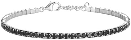 Pulsera Unisex Tenis Negra en Plata 925 Rodiada - Colección Rainbow Les Folies, 16cm, 19cm, Plata de ley, Circonita cúbica