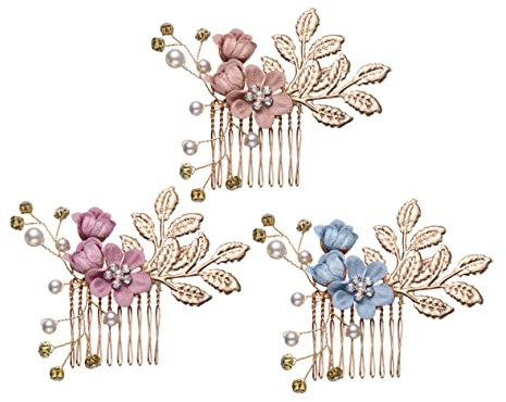 FRCOLOR 3pcs Hair Accessories Wedding Guest Hair Vine Pearl Floral Headband Rhinestone Comb for Bride Tray
