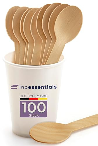 Inoverse Lot de 100 cuillère en bois réutilisable - Couverts jetables respectueux de l'environnement - cuillère en bois réutilisable - Cuillères à soupe jetables - Couverts réutilisables, INO-HL-100