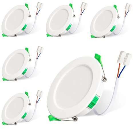 Hossom Spot LED Encastrable, 230V 7W Spot Plafond, Lot de 6 IP44 Spot Etanche Salle de Bain, 3000K 4000K 6500K Spot Led Extra Plat pour Salle de Bain Cuisine Salon Couloir, Trou Φ67-75mm