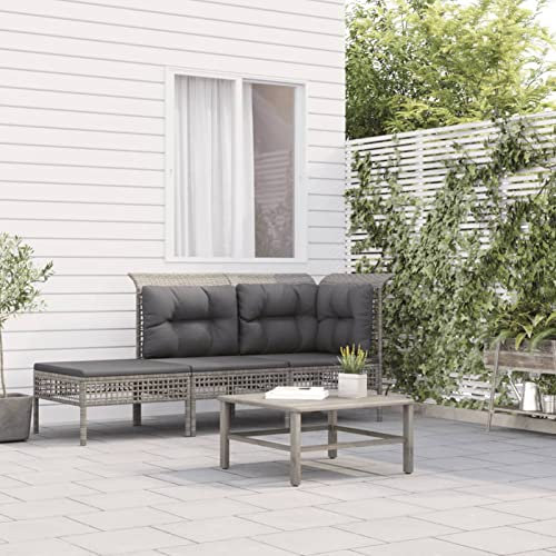 Homgoday Gartenmöbel-Set, 3-teilig und Kissen, Polyrattan, Grau, Gartenmöbel-Set, Tisch und Stühle, Dekoration für Terrasse, Hof, Balkon, Typ 4
