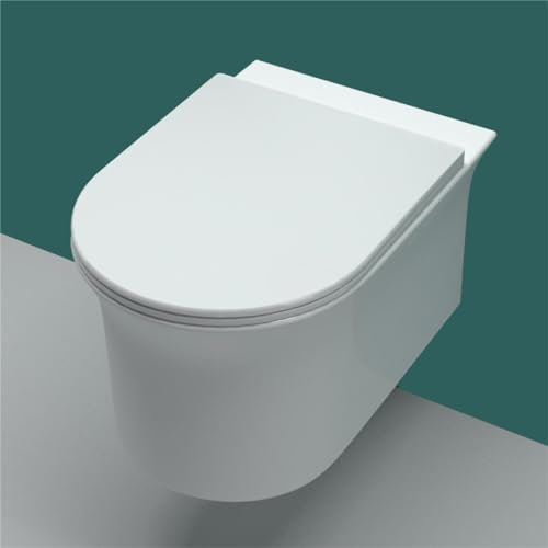 SKY Bathroom Rimless Wall Hung Toilet Round WC pan with Soft Close Seat White