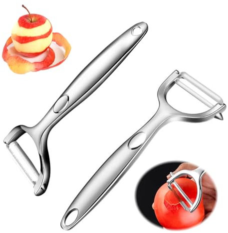 KHDULQ Sparschäler,Kartoffelschäler Schäler Gemüseschäler Spargelschäler Küche Gurkenschäler Edelstahl Peeler Kartoffelschälmaschine Testsieger,2 Stücke all in One Gemüseschäler