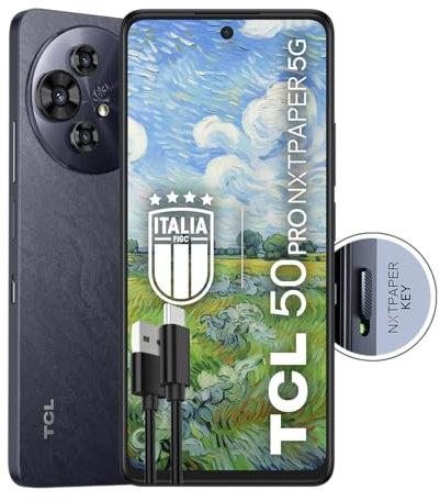 TCL 50PRO NXTPAPER 5G - Smartphone 5G Display 6.8 120Hz Nxtpaper 3.0, 512GB, 16GB RAM (8GB+8GB virtual RAM), Tripla Cam 108Mpx + front cam 32Mpx, Android 14, Batt. 5010 mAh, Black, USB Type-c bundle