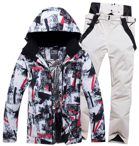 Generisch Skijacke Herren, Skianzug 2 Teilig Herren Winter Skijacke mit Kapuzen Schneeanzug Wasserdicht Skibekleidung Jacke und Hosen Tracksuit Winddicht Warme Schneemantel