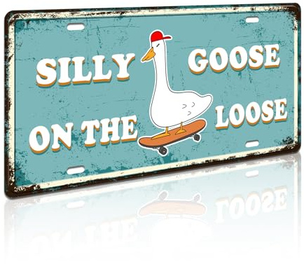 Silly Goose on The Loose, Funny License Plate, Decorative License Plate, Vanity Plates, Front Tag Plate, Novelty License Plates, Women Car Accessories, 12 inch by 6 inch