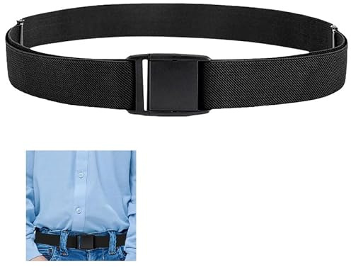 Azlanway Cinturón de tela universal para niños, 1 pieza, cinturón ajustable sin metal para uniformes escolares/jeans/pantalones y vestidos, Negro , Talla única