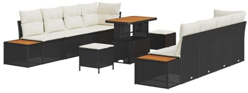 vidaXL Trädgårdsoffset 11 pcs Svart konstrotting, Trädgård och terrass, modern utomhussoffa, loungeset för stiliga däck, veranda möbler, bakgårdsloung
