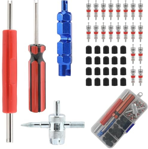 JEYORZY 44x Kit Nucleo della Valvola, Valvola per La Riparazione della dei Pneumatici, Estrattore Strumento Chiave della Bici Pneumatici per Auto, Valvola Strumento di Rimozione Nucleo Automobile Moto