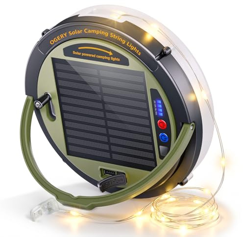 OGERY Solar Camping String Lights, 5400mAh/ 49.2FT/ 11 Modes Rechargeable Camping Lights Outdoor/Indoor, 4-in-1 Quick Storage Fairy Tent Lights Portable LED Lamp for Patio Yard Party Decor Essentials