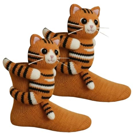 3D Knit Animal Socks, Floor Sock For Christmas, Cute Animal Socks Hand Crochet Knit, Winter Warm Gift For Adults Teen Boys Girls(A)