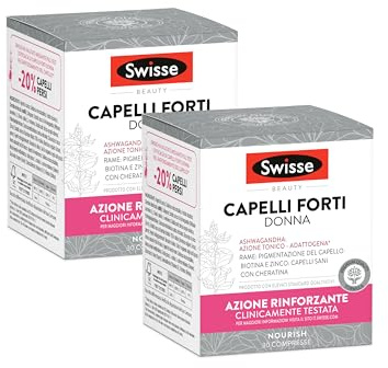 SWISSE Capelli Forti Donna - Integratori per Capelli Donna con Biotina Zinco Rame, 60 Compresse - Integratore con Cheratina per Capelli Forti ad Azione Rinforzante e Tonico-Adattogena - Made in Italy