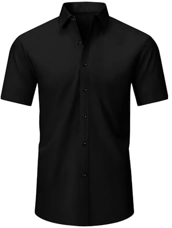 Okdance Mens Short Sleeve Button Down Shirt Classic Fit Smart Casual Work Shirt Lightweight Formal Office Shirt for Summer (UK, Alpha, S, Regular, Regular, Black)