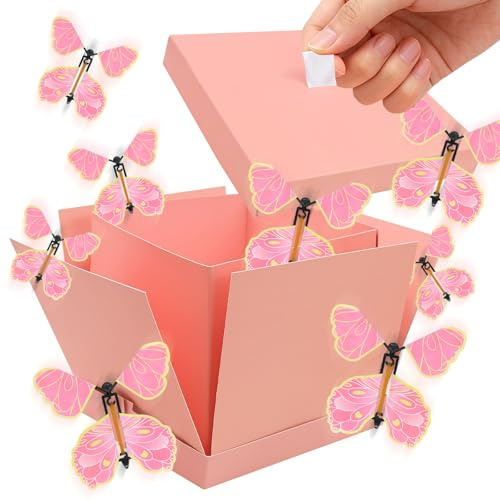 Mritrit Pink Butterfly Explosion Gift Box with 8 Flying Butterflies DIY Surprise Box for Birthday Mother’s Day Valentine’s Christmas