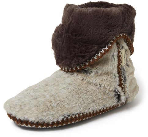 Dearfoams Women's Beth Foldover Boot Slipper, Grey Frost, Medium