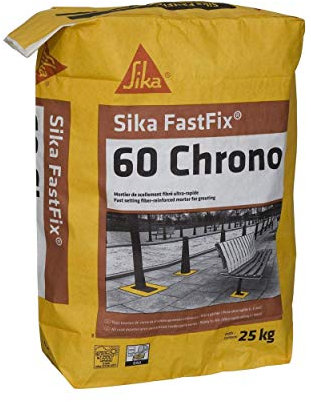 SIKA - Mortier scellement mobilier urbain et aménagement extérieur - SikaFastFix 60 Chrono Gris - Utilisable pour travaux de voirie, fixations de gonds de volets, poteaux, piquets, portails - 25kg