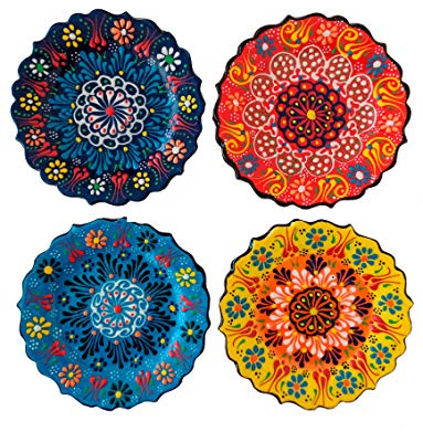 Ayennur 4-Piece 5-Inch Handmade Turkish Ceramic Plate Set – Wall & Table Decor & Jewelry/Ring Dish – Decorative Rings & Jewelry Tray Set