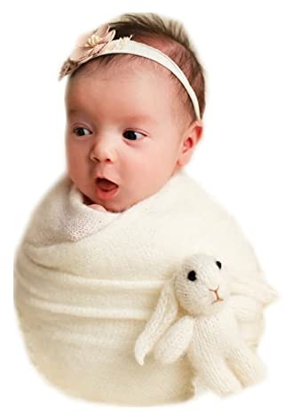 Vemonllas Newborn Photography Props Boys Girls Wrap Baby Photo Props Soft Knit Blanket Cloth (White)