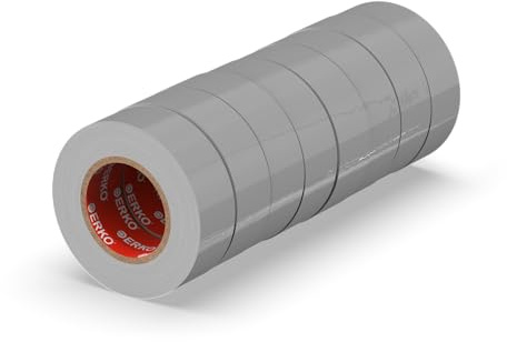 ERKO Ruban Isolant Électrique PVC 19mm x 20m, 8pcs, Gris, Chatterton