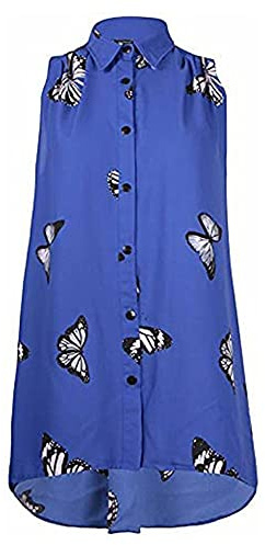 STAR FASHION Sleeveless Chiffon Uneven Hem Shirt Top Plus Size Loose Fit Asymmetric Tunic Top Blouse Stretch Fitting Button Down Chambray Shirt for Woman (UK 14 – 28)