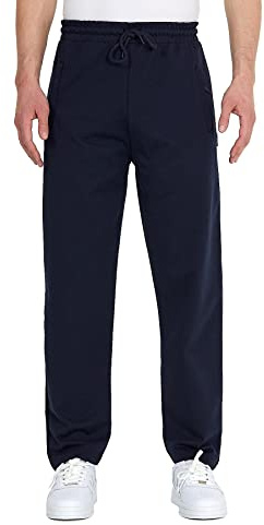 COMEOR Pantaloni da Jogging da Uomo in Cotone – Pantaloni Sportivi da Jogging da Uomo | Pantaloni per Il Tempo Libero con Tasche con Cerniera, Blu Scuro, M