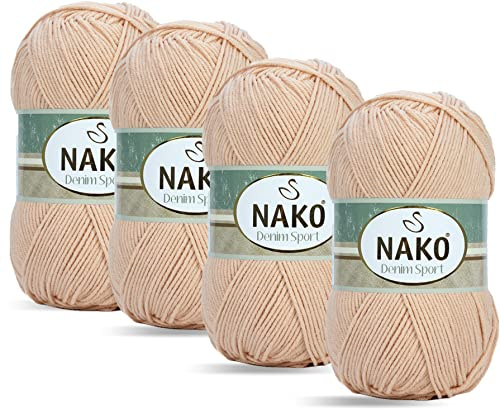 Nako Denim Sport, Bomull Kiniting-garn, stickrep du kan få en jeanslook, (4bollar) varje Skein(boll) 100 g (100 g), du kan använda den i din Amigurumi, dekorativa flätor (lax 10687)