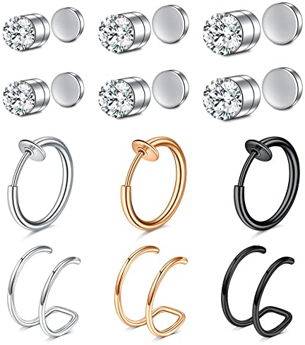Rajnard Piercing Nariz Falsa 6mm/8mm/10mm piercin Nariz de Acero quirúrgico de Piercing Nariz Falsa Labio Anillo Piercing cartílago hélice Falsa para Las Mujeres los Hombres