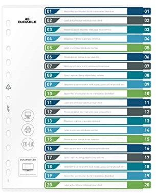 Durable Register 1-20, A4+ hoch, beschriftbares Indexblatt, 100% recycelbar, mehrfarbig, 679727