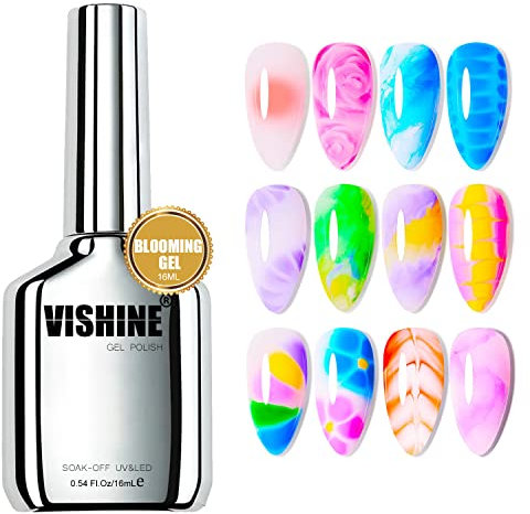 Vishine 16ml Clear Blooming Gel Esmalte Semipermanente De Uñas UV LED Soak Off de para Efecto de Propagación, Esmalte de Uñas de Mármol, Pintura en Gel,Diseños de Uñas