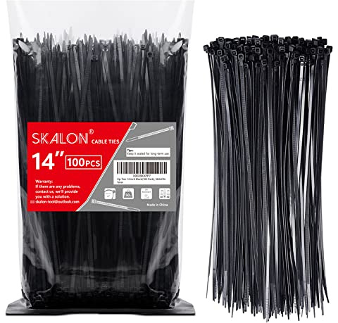 Zip Ties 14 inch (100 Pack), Black, 50lb Tensile Strength, UV Resistant Cable Ties for indoor and outdoor by SKALON