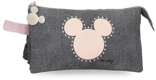 Disney Joumma Bags, Mickey Studs, Federmäppchen für die Schule, Kulturbeutel für Kinder, aus Polyester., Schwarz, Dreifaches Federmäpp