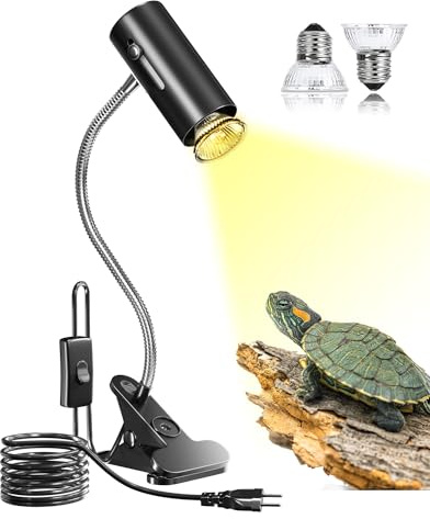 BrightArk Schildkröte Wärmelampe Terrarium Lampe 50W UVA/UVB Reptilien WäRmelampe mit verstellbarem Clip E27 Lampenfassung Sockel für Schildkröte Spinne Eidechse Schlange Amphibien(2 Birnen enthalten)