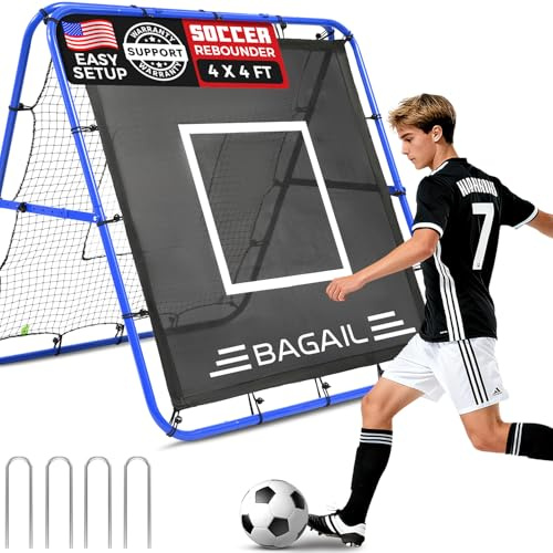 Bagail red de rebote de doble cara,barra de pintura reforzada, ángulo ajustable, estructura plegable, red de rebote con objetivos de entrenamiento de habilidades, portería de fútbol portátil de jardín