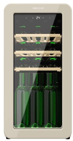 Cecotec Cave a Vin 18 Bouteilles Bolero GrandSommelier Origin 18 Hit Beige. Cave à vin rétro, beige, 18 bouteilles, NoFrost, 5-20 ºC, LED, compresseur, clayettes en bois