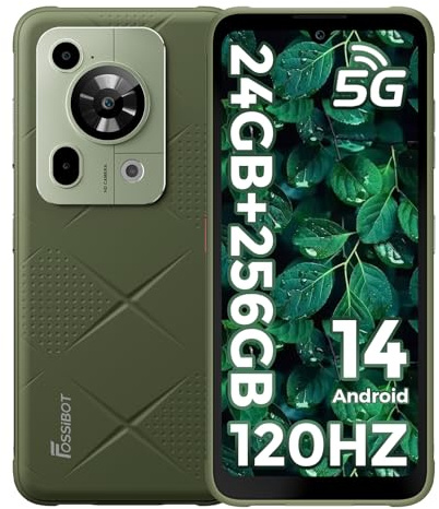 FOSSiBOT F112 Pro 5G Outdoor Smartphone ohne Vertrag, Robustes Handy 2025 mit 24GB RAM + 256GB ROM, 6,88 HD+ 120Hz Display, 7150mAh Akku, Dimensity 6300, 50MP Kamera, NFC, IP68/IP69K (Grün)