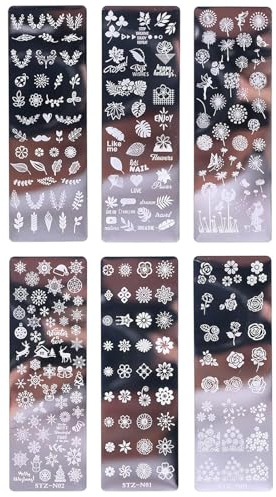 6 Stück Set Nail Art Stamping Stempel, Template Schablonen für Nägel, Nägel und Stempel Stamper Scraper Maniküre für Nägel