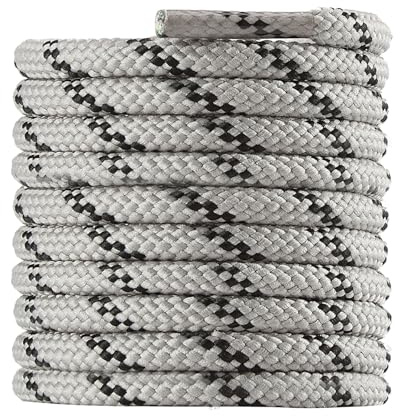 CCSOFTIME 2 Pairs Grey Hiking Laces Heavy Duty,Boot Laces for Scarpa Walking Boots,Strong Work Bootlaces for Steel Toe Cap Boots,4.5mm Thick Round Shoelaces for Womens Mens Kids,Grey Black-170CM