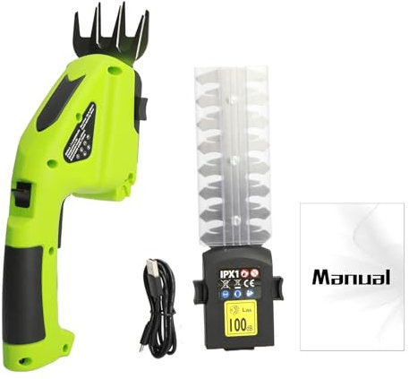 Haibinsuo Taille-haie électrique sans fil 2 en 1 3,6 V et cisaille à gazon avec deux lames interchangeables, design léger et portable pour jardins, cours, arbustes, corps ABS, batterie rechargeable